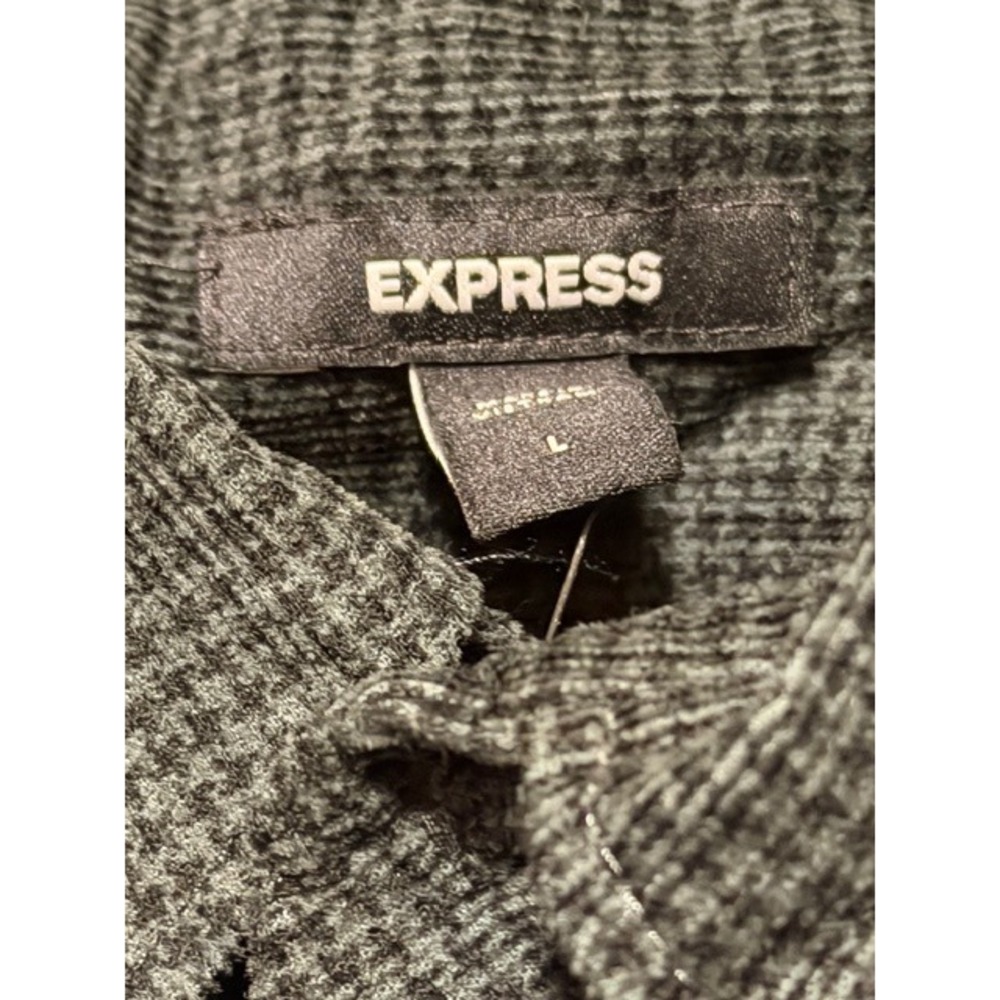 Express Mens Micro Houndstooth Button Down Shirt Dark Green Stretch Large NEW - Picture 4 of 7